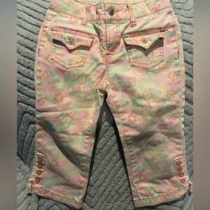 Levi’s girls size 6x wide bottom floral camo light pink design jeans preowned